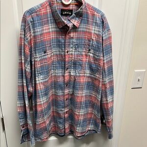 Orvis Men's Light  Red and Blue Plaid Shirt XL